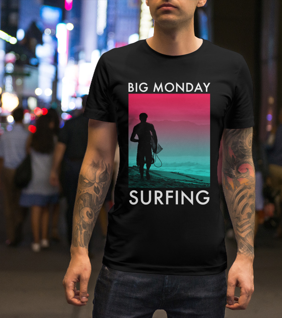 Big Monday Surfing Silhouette At Ocean Beach Sunset T-Shirt