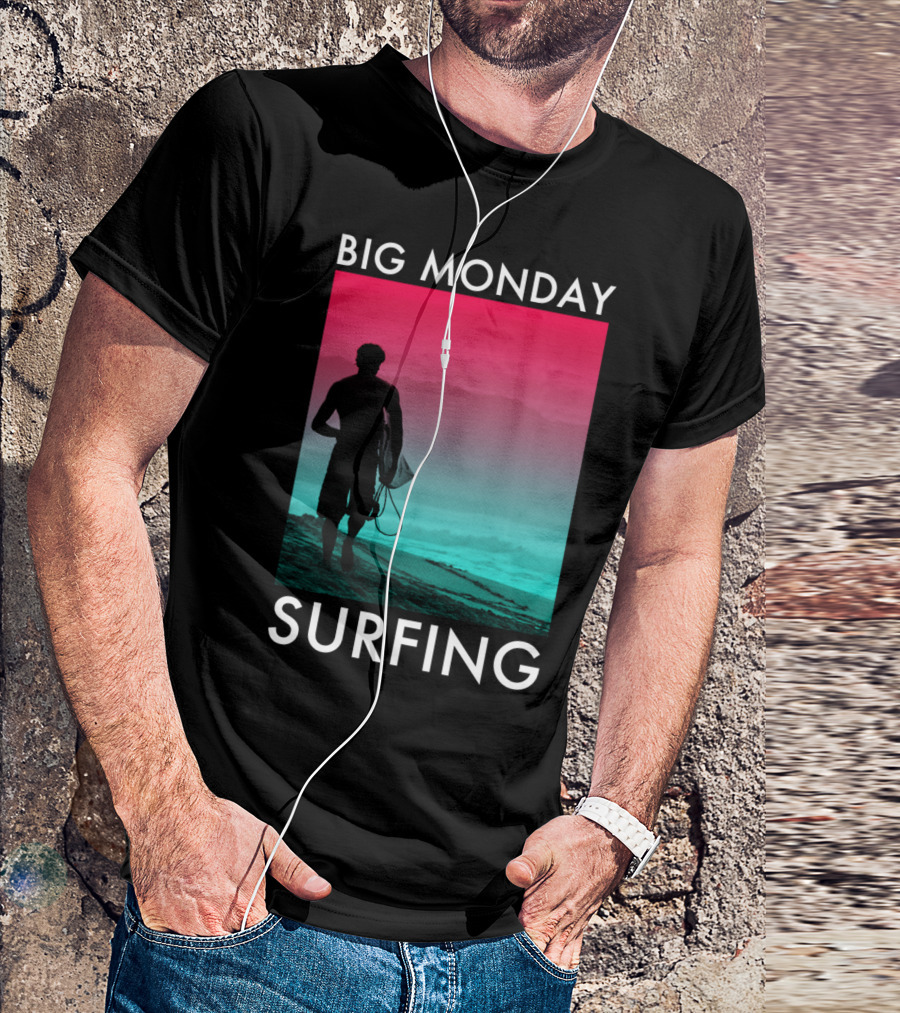 Big Monday Surfing Silhouette At Ocean Beach Sunset T-Shirt