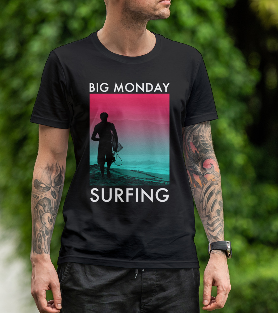 Big Monday Surfing Silhouette At Ocean Beach Sunset T-Shirt
