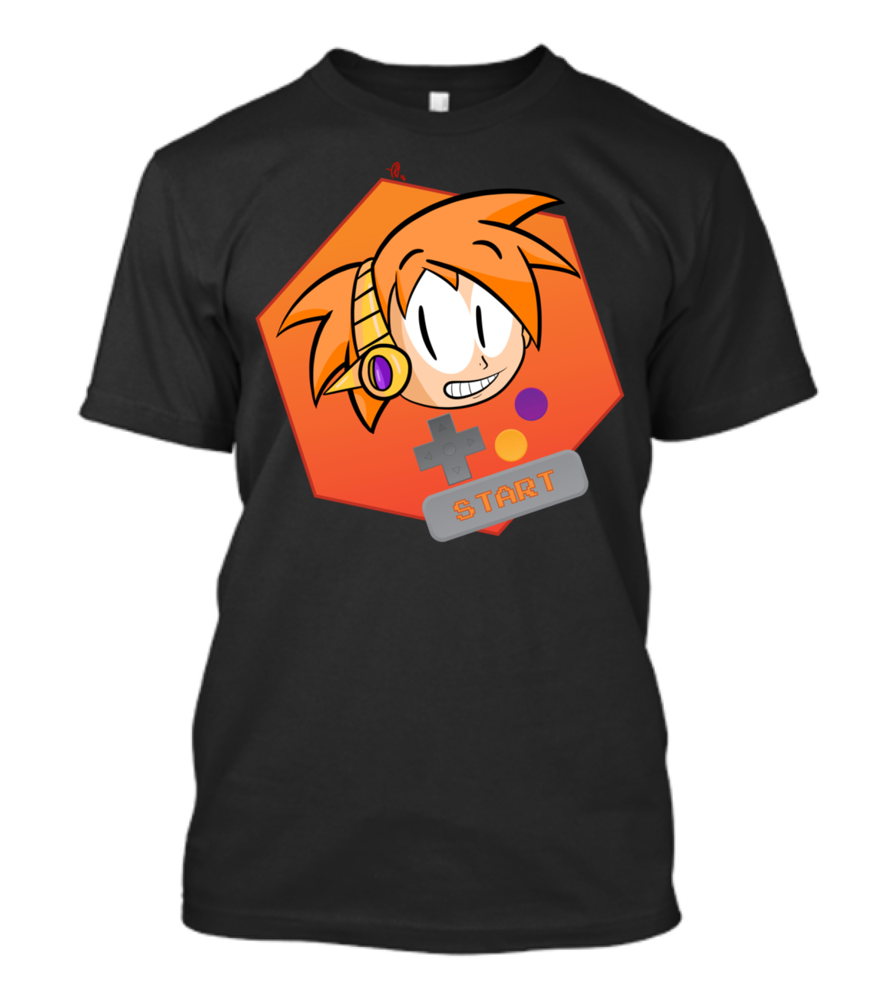Press Start Retro Gamer Icon With Cartoon Orange Hair And Game Controller Buttons T-Shirt