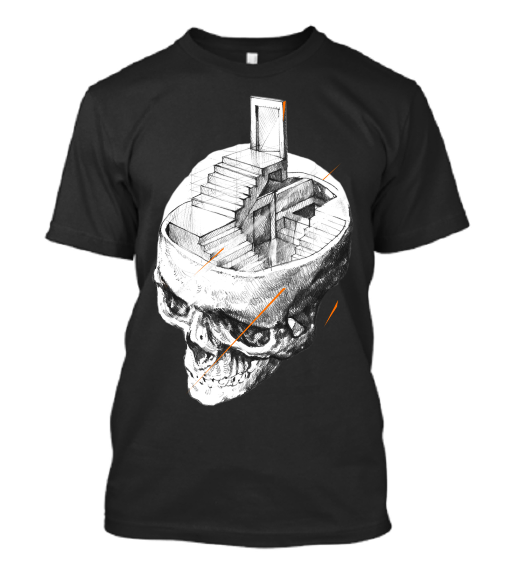 Stairway Inside Skull With Doorway And Steps Drawing T-Shirt