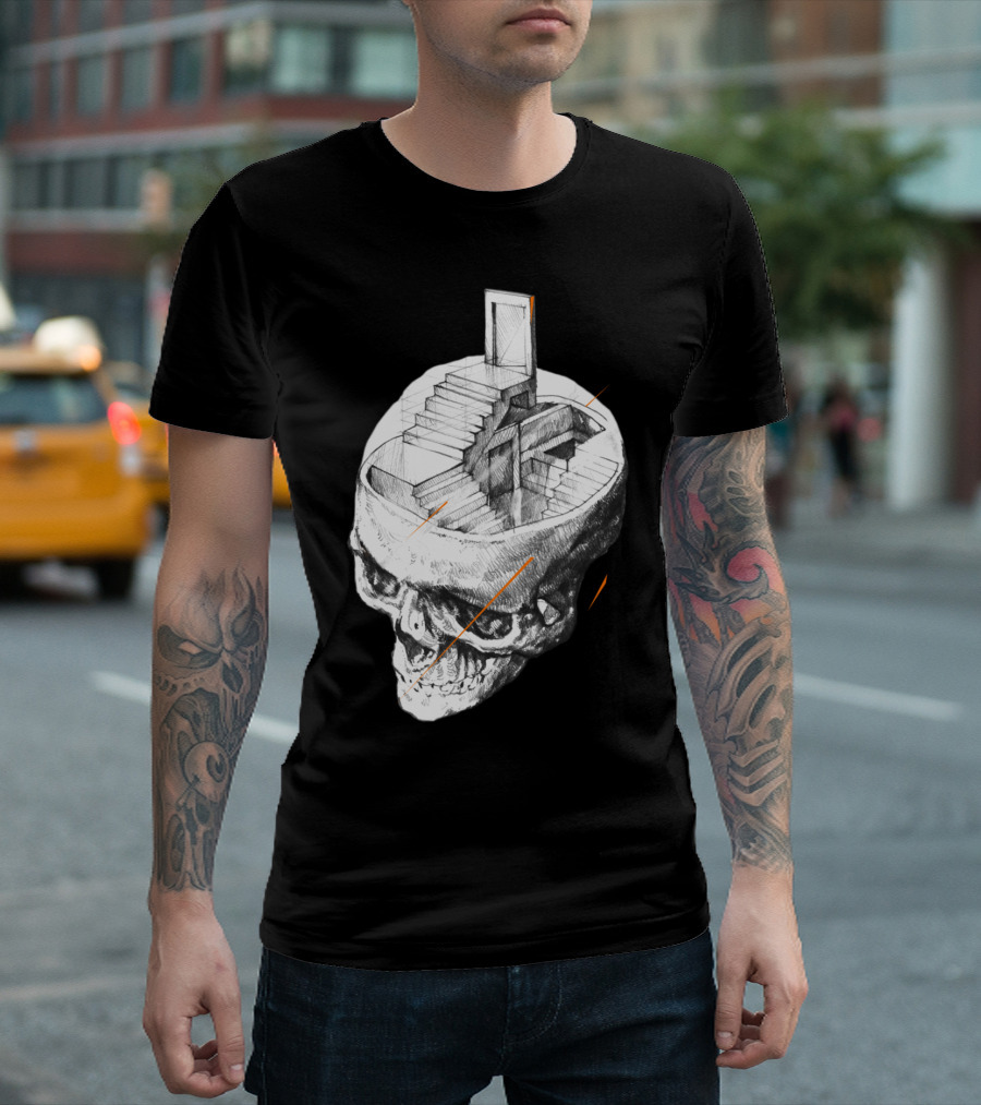 Stairway Inside Skull With Doorway And Steps Drawing T-Shirt
