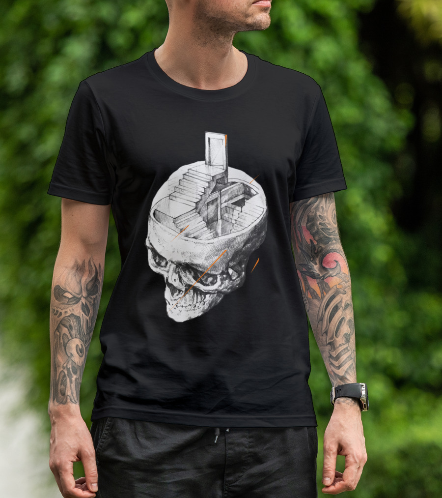 Stairway Inside Skull With Doorway And Steps Drawing T-Shirt