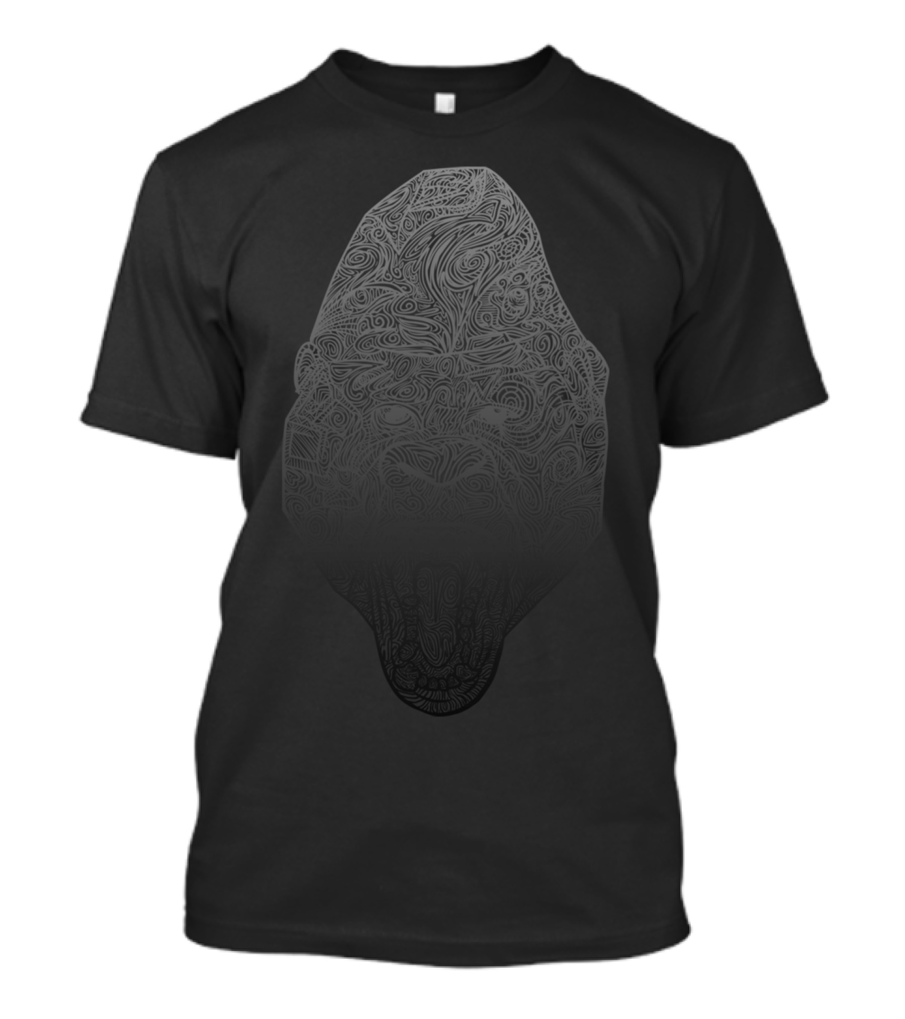 Gorilla Lineart Intricate Pattern Black T-Shirt