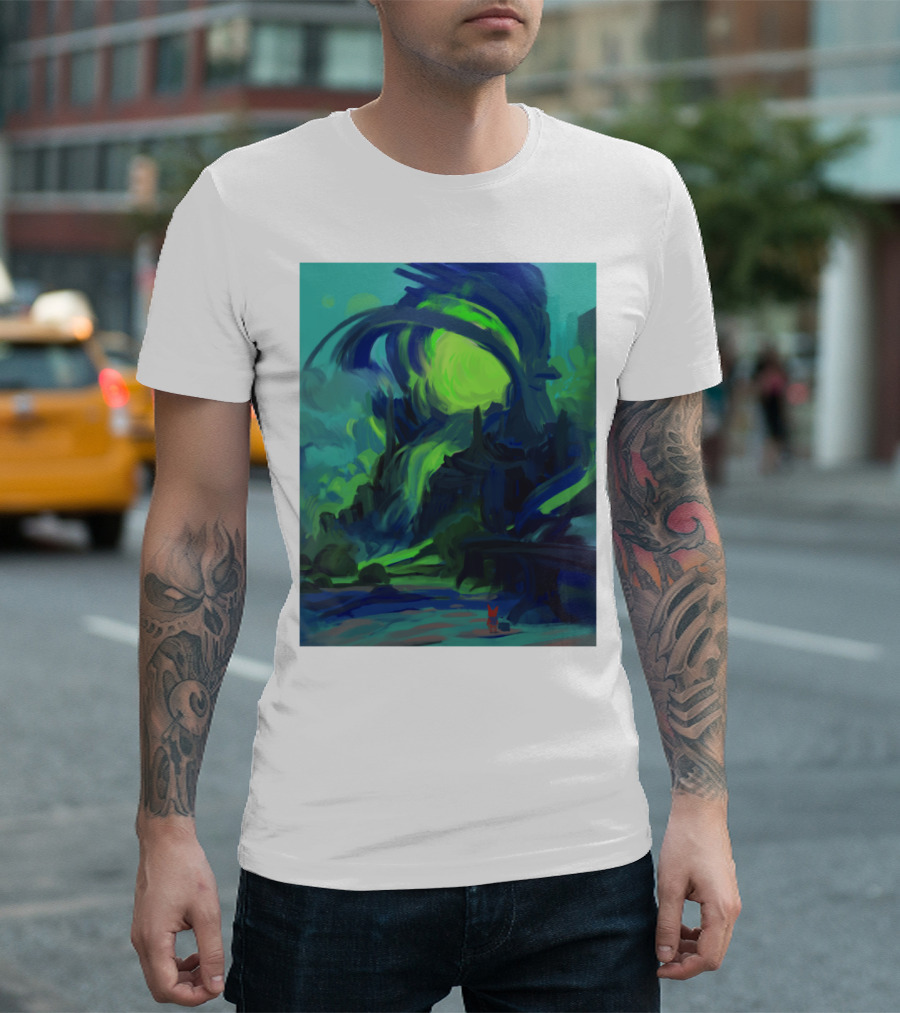 Kit The Red Rabbit Neon Portal Surreal Cosmic Landscape Adventure T-Shirt