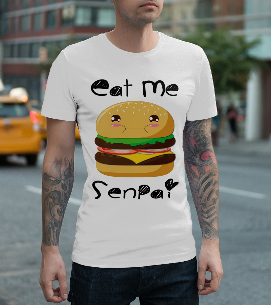 Eat Me Senpai Cute Kawaii Burger Face With Blush T-Shirt