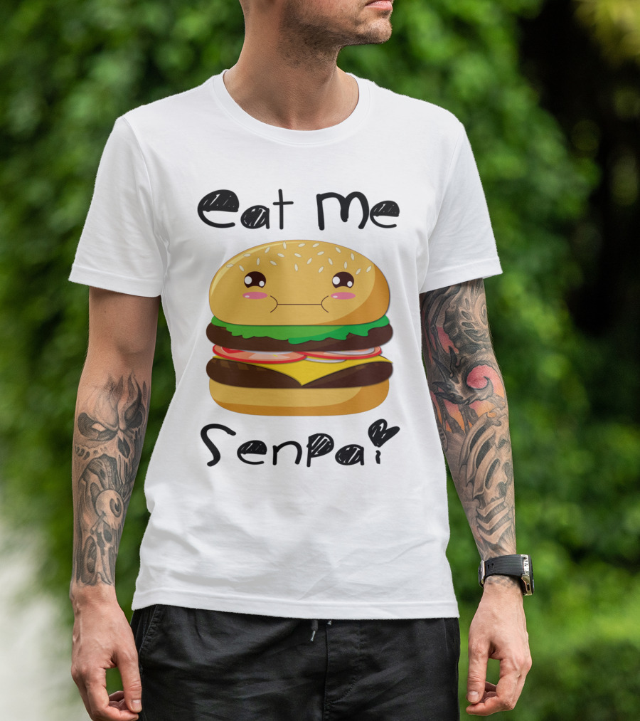 Eat Me Senpai Cute Kawaii Burger Face With Blush T-Shirt