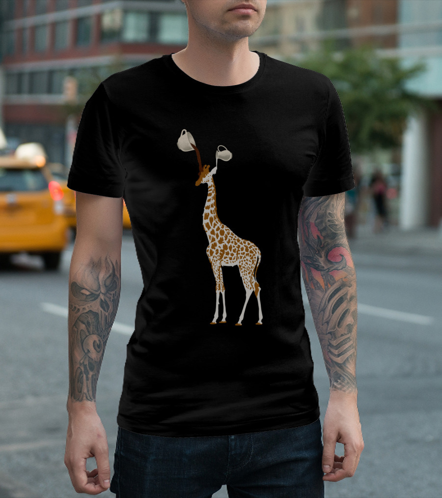 COFFEE GIRAFFE WITH MUGS AS EARS T-Shirt
