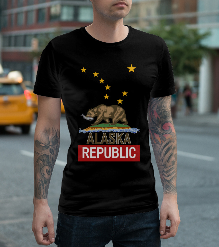 Alaska Republic Bear with Big Dipper Stars and Salmon T-Shirt