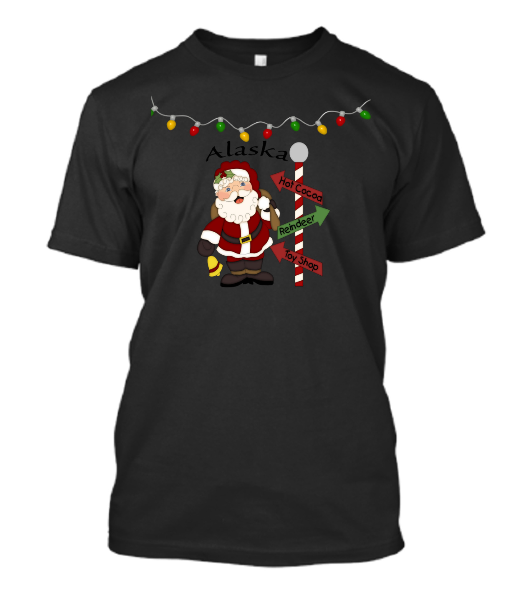 Alaska Santa Claus Hot Cocoa Reindeer Toy Shop Christmas Lights T-Shirt