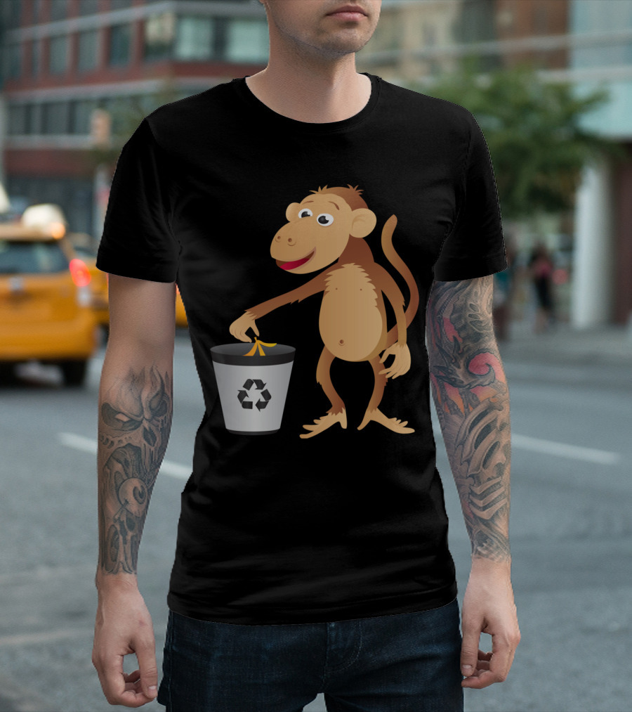 Monkey Recycling Banana Peel in Bin T-Shirt