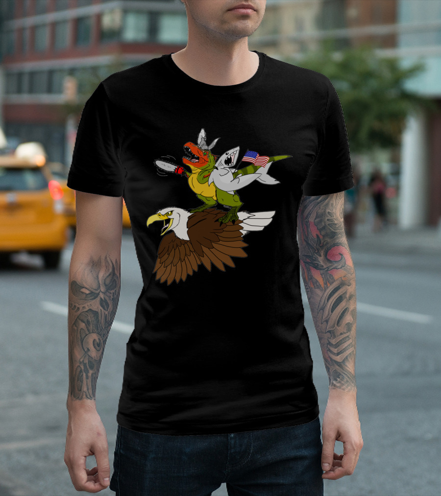 Eagle Dinosaur Shark Freedom Fighter Overload T-Shirt