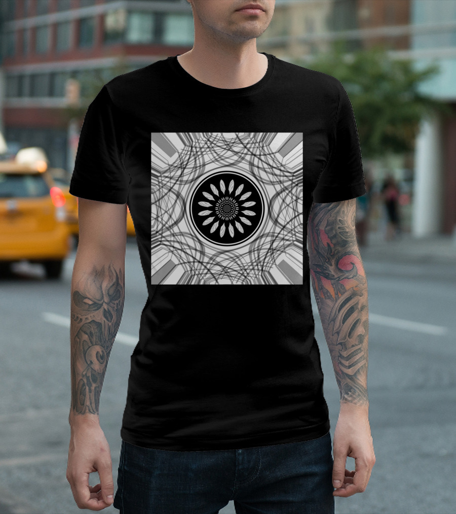 Monochrome Center Geometric Floral T-Shirt