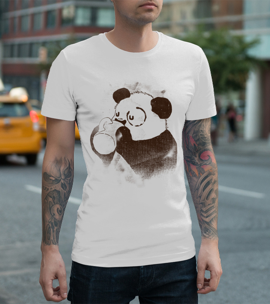 Dark Eye Circle Panda Drinking Coffee T-Shirt