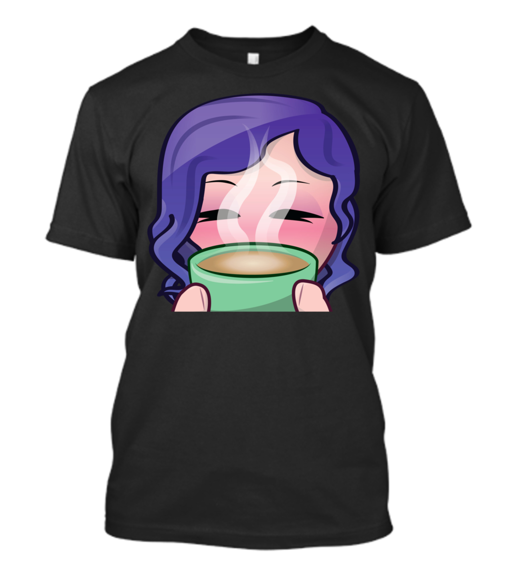 Coffee Is Love Coffee Is Life Anime Girl Purple Hair Cup Steam Blushing T-Shirt