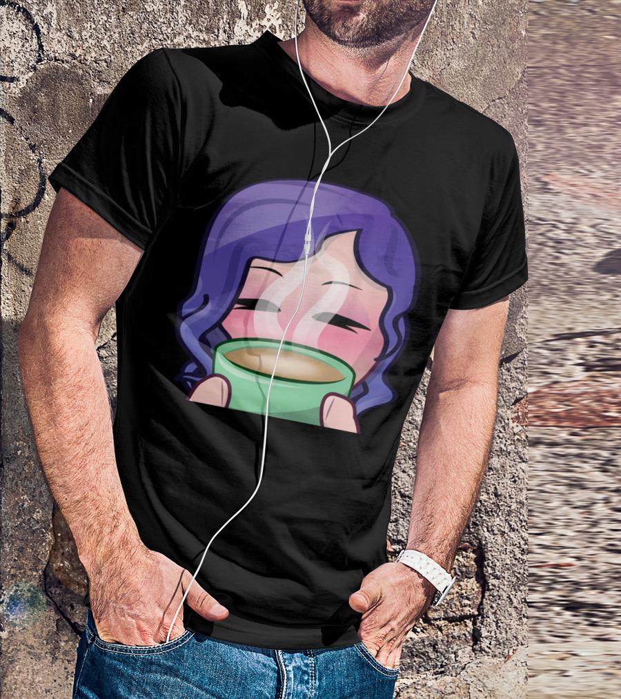 Coffee Is Love Coffee Is Life Anime Girl Purple Hair Cup Steam Blushing T-Shirt