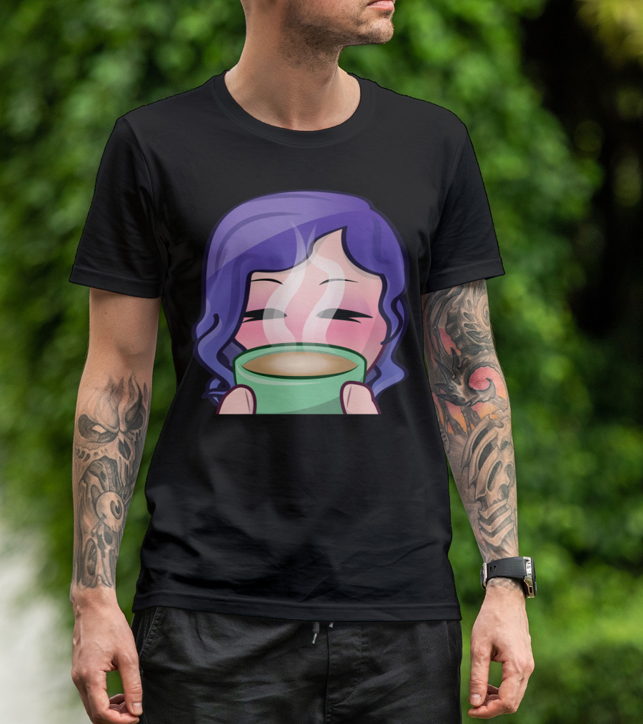 Coffee Is Love Coffee Is Life Anime Girl Purple Hair Cup Steam Blushing T-Shirt