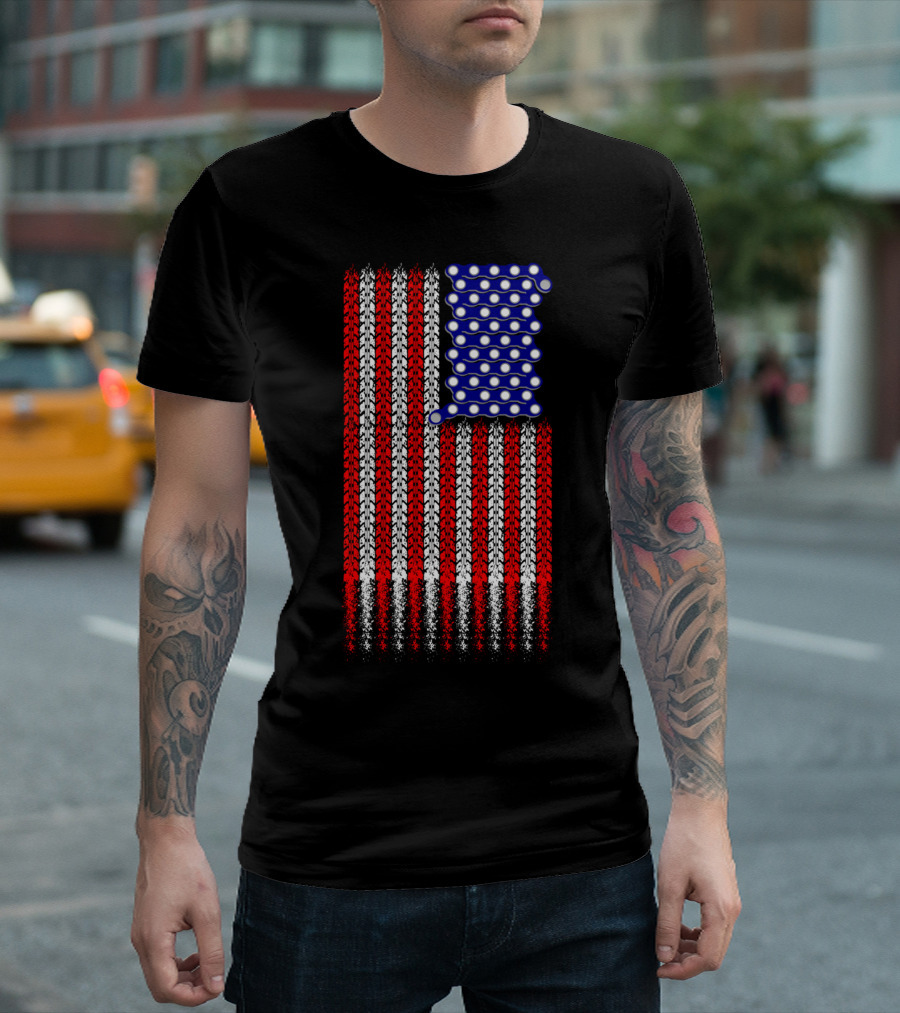 USA Flag Bike Tire Treads and Bicycle Chain Stars T-Shirt