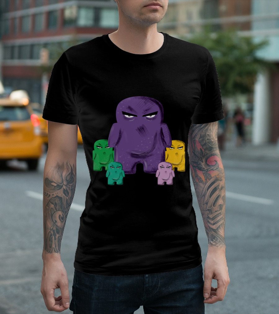 Hello Monster Family in Purple Yellow Pink and Green T-Shirt