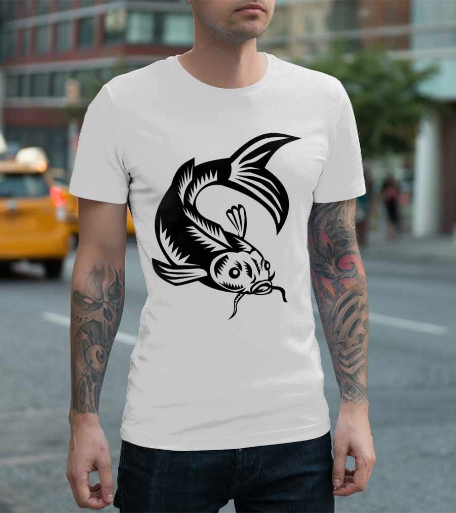 Koi Nishikigoi Carp Fish Traditional Woodcut T-Shirt
