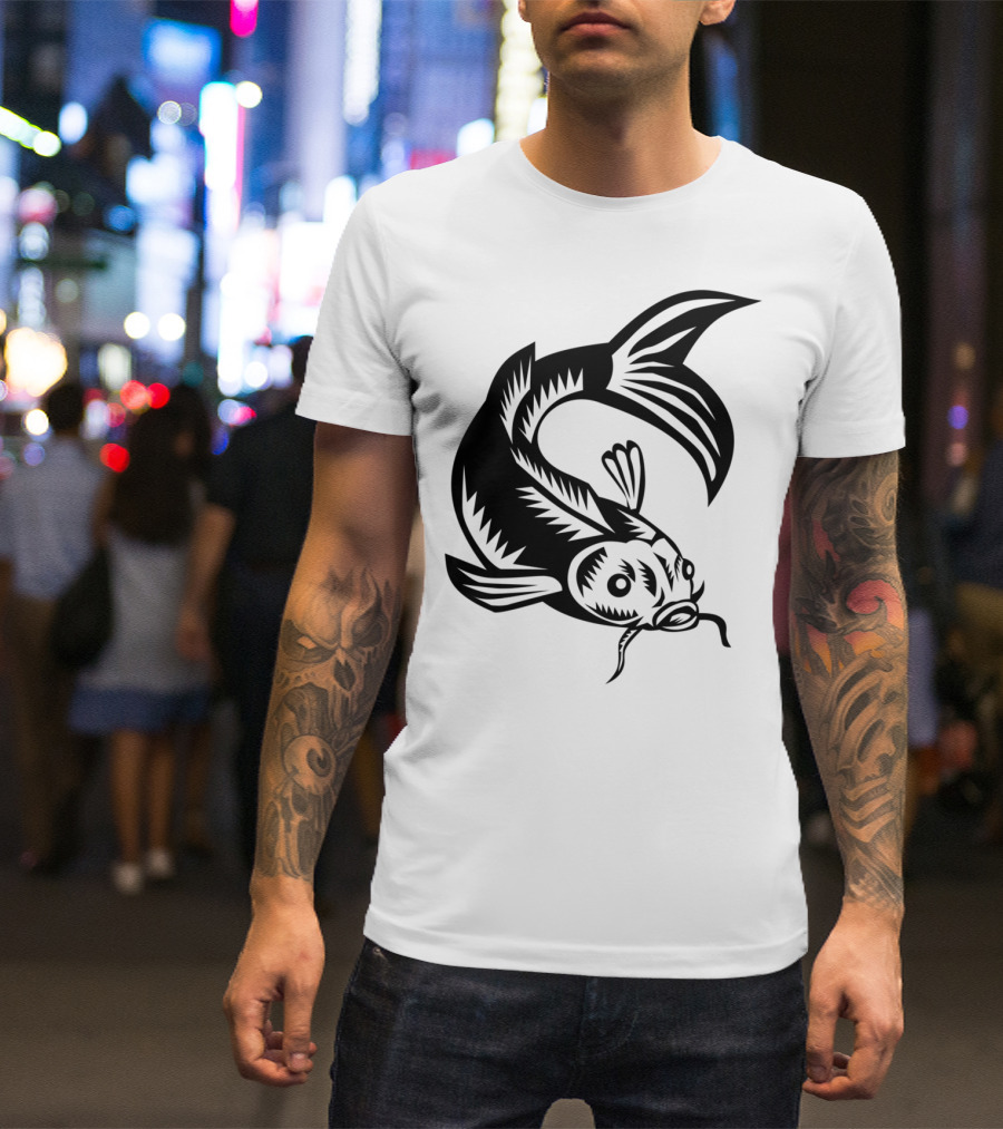 Koi Nishikigoi Carp Fish Traditional Woodcut T-Shirt