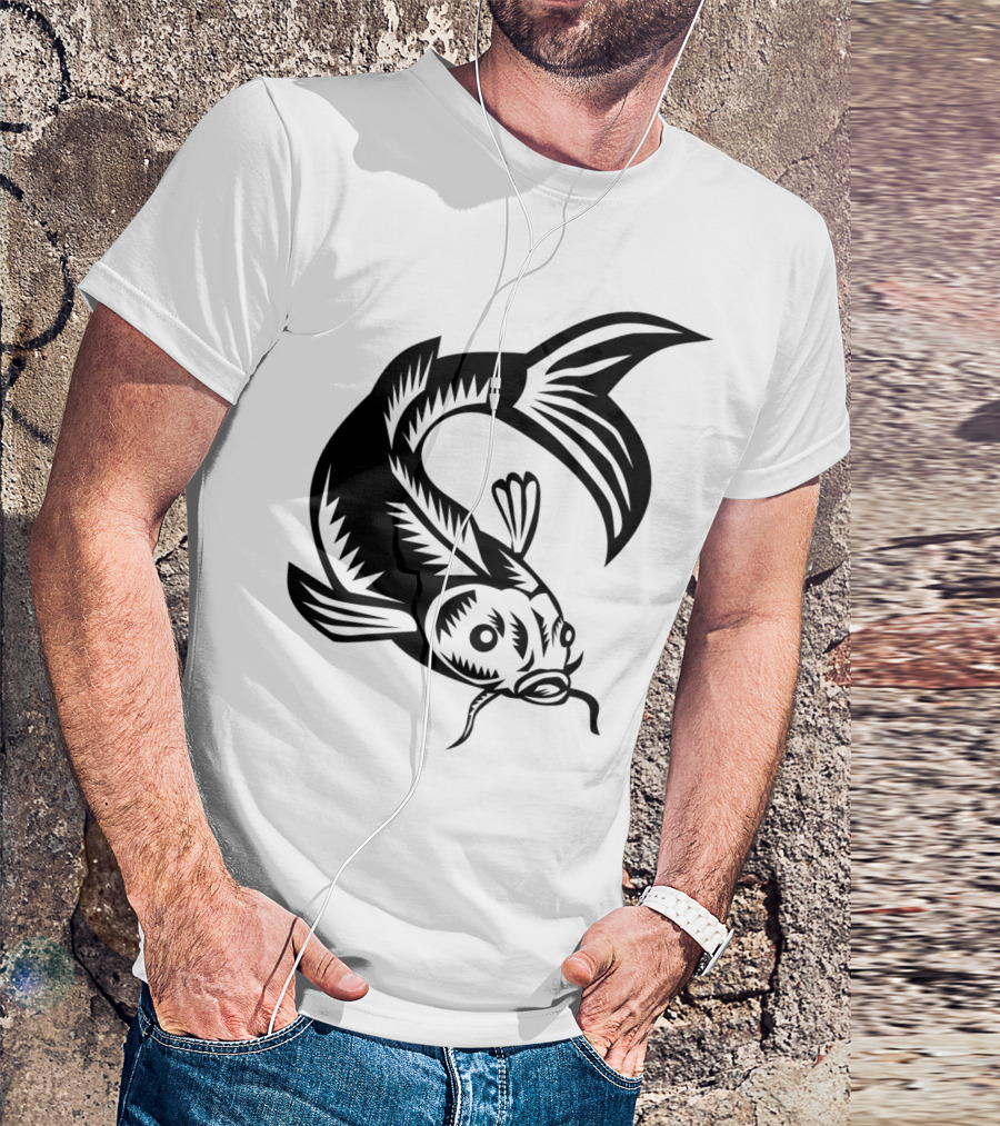 Koi Nishikigoi Carp Fish Traditional Woodcut T-Shirt