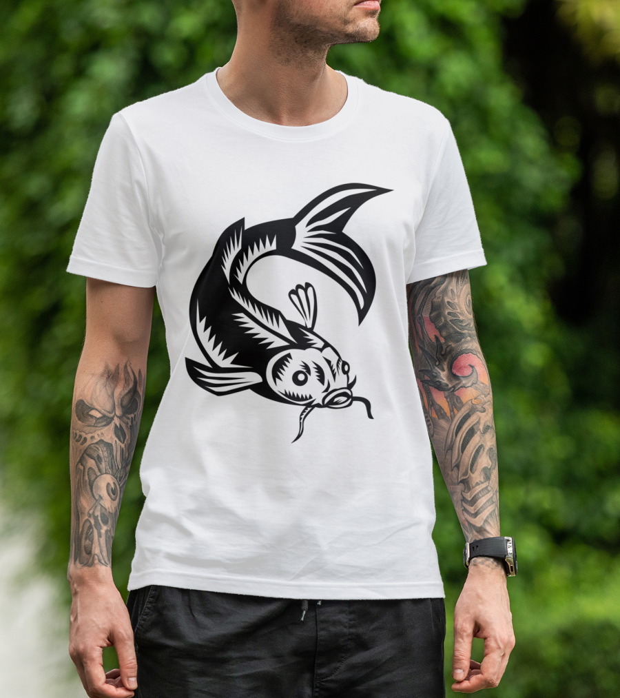 Koi Nishikigoi Carp Fish Traditional Woodcut T-Shirt