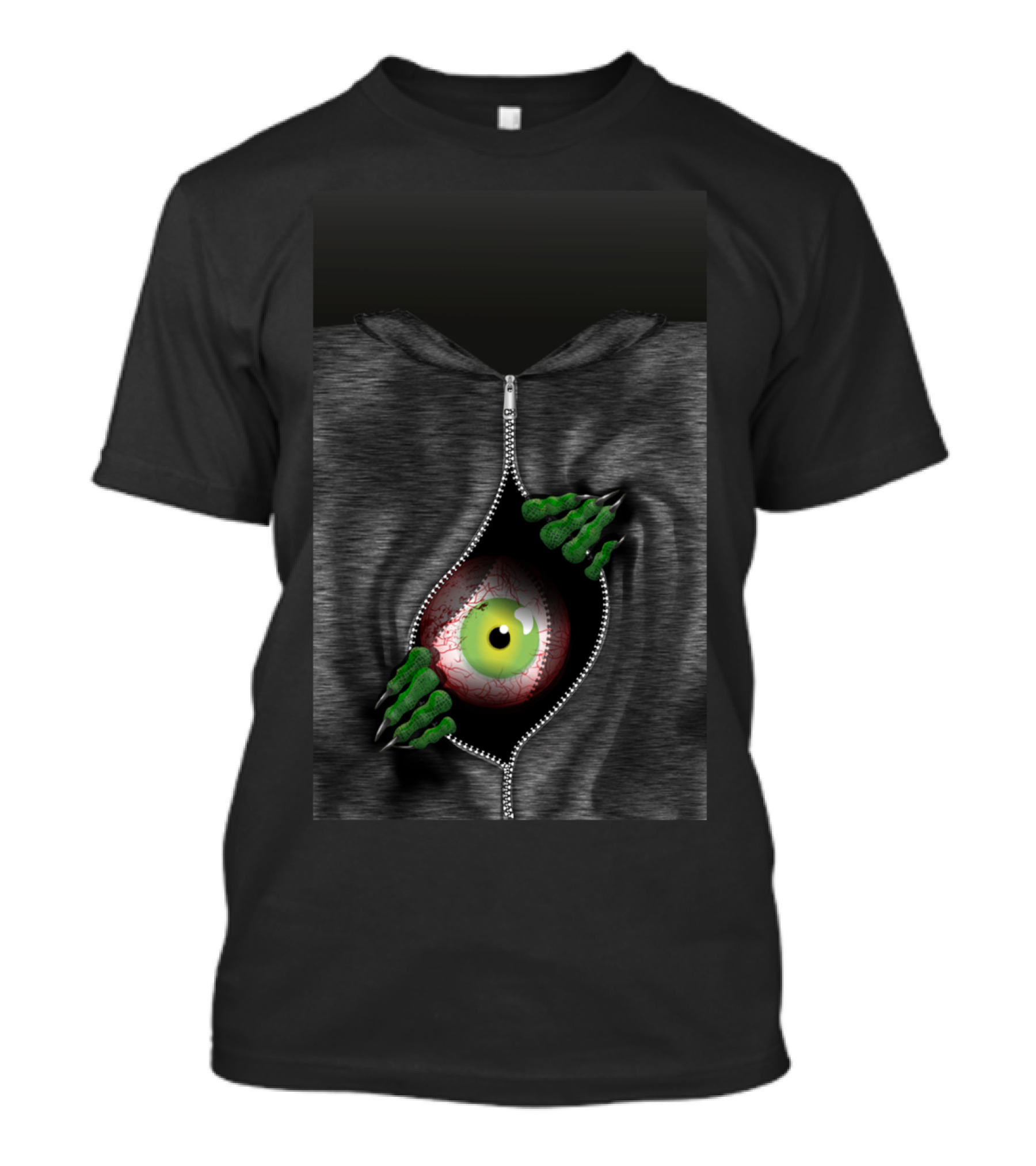 Monster Peeking From Zipper With Green Claws And Eye T-Shirt
