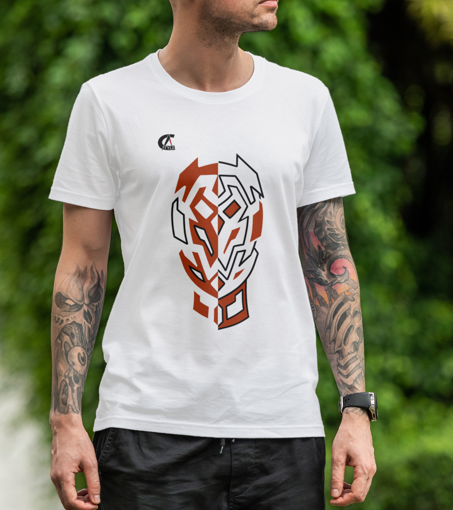 2 Face Illusion Tribal Abstract Split T-Shirt