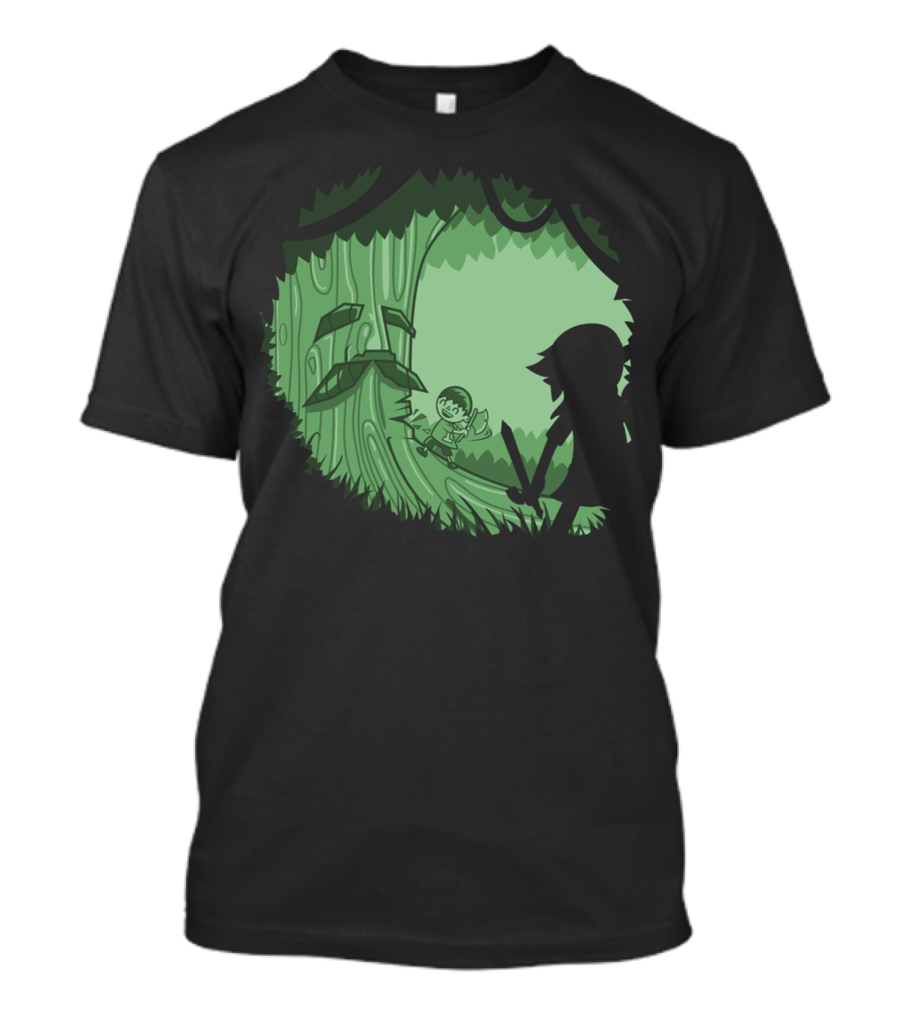 Kokiri Crossing Deku Tree Link Silhouette Fantasy Scene T-Shirt