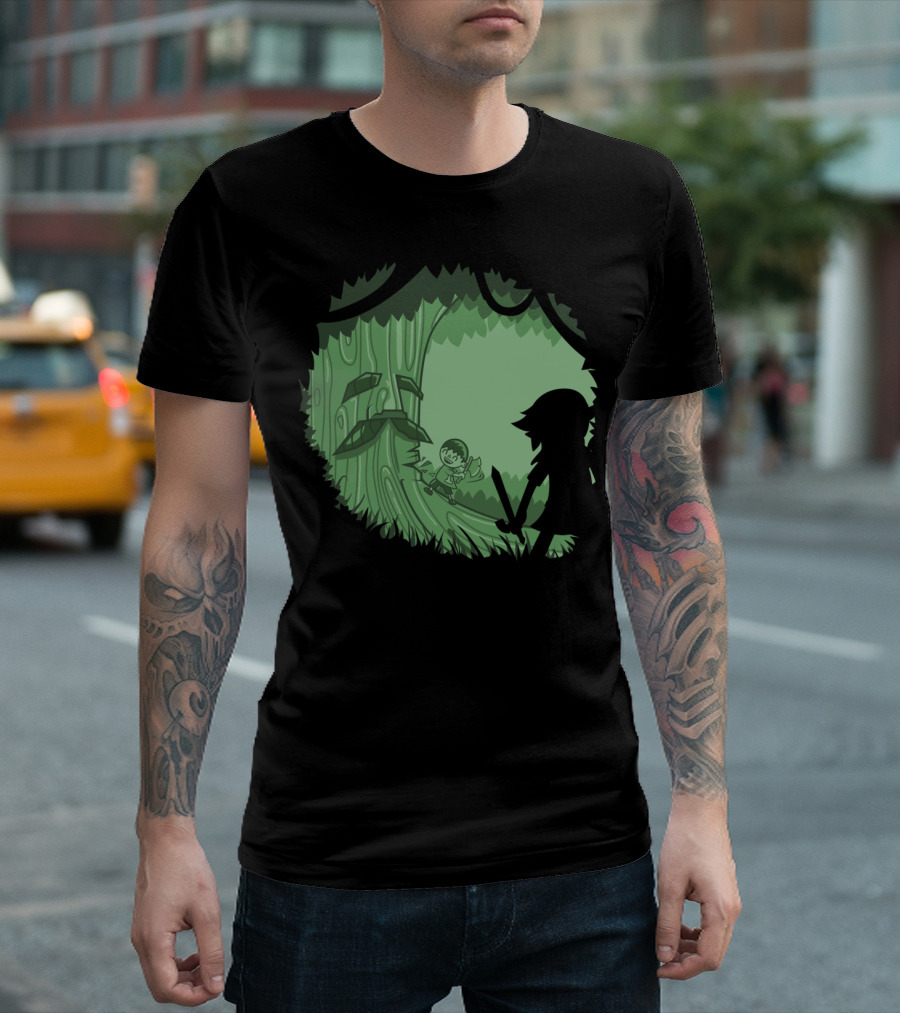 Kokiri Crossing Deku Tree Link Silhouette Fantasy Scene T-Shirt