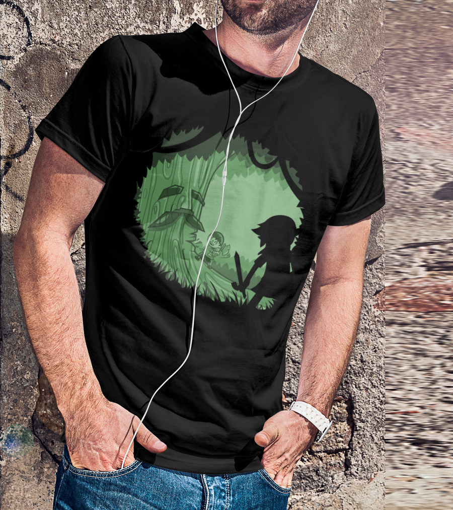 Kokiri Crossing Deku Tree Link Silhouette Fantasy Scene T-Shirt