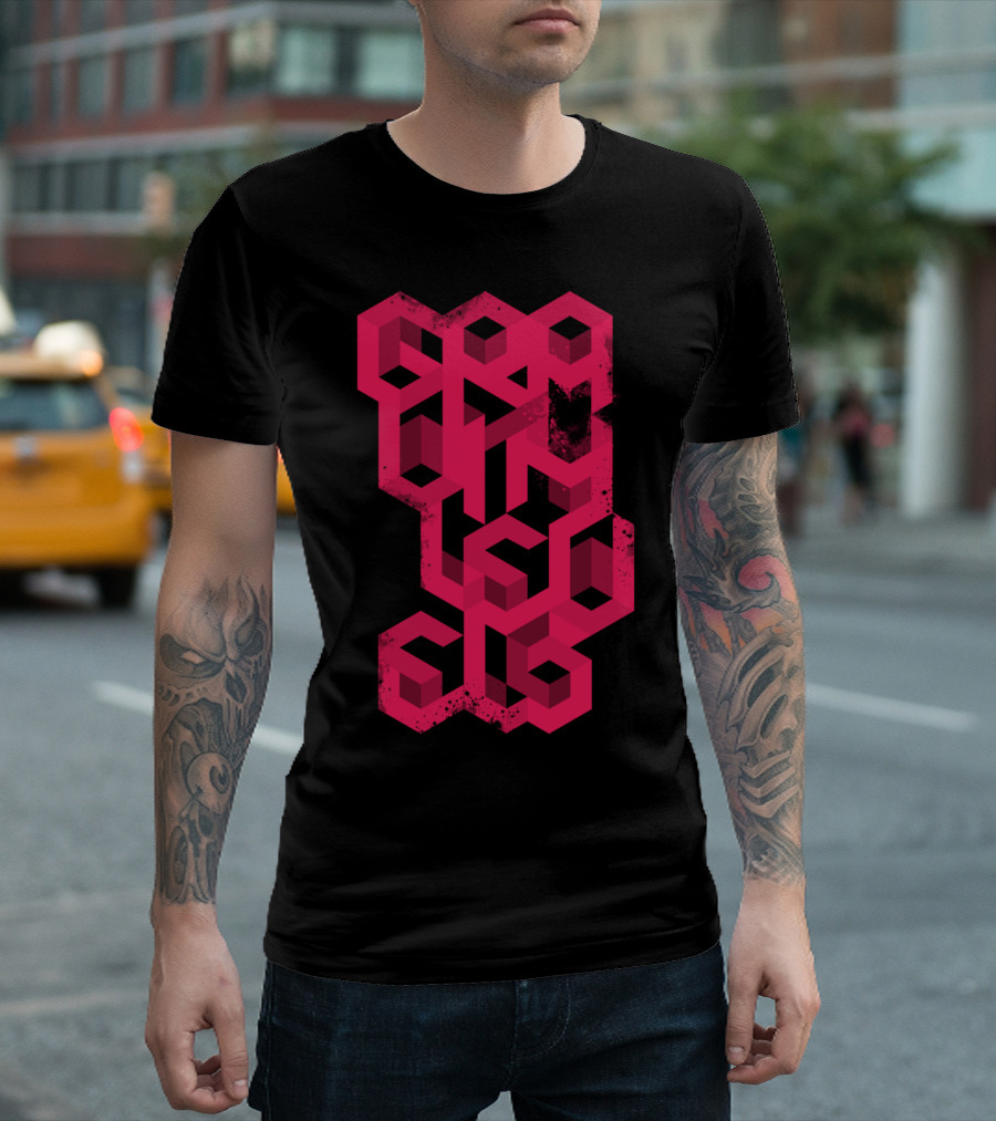 Crazy Gravity Levels in Pink Geometric Maze T-Shirt