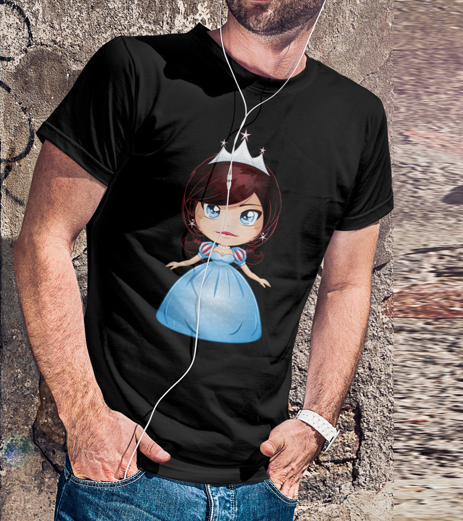 Princess With Black Hair In Blue Gown And Crown T-Shirt