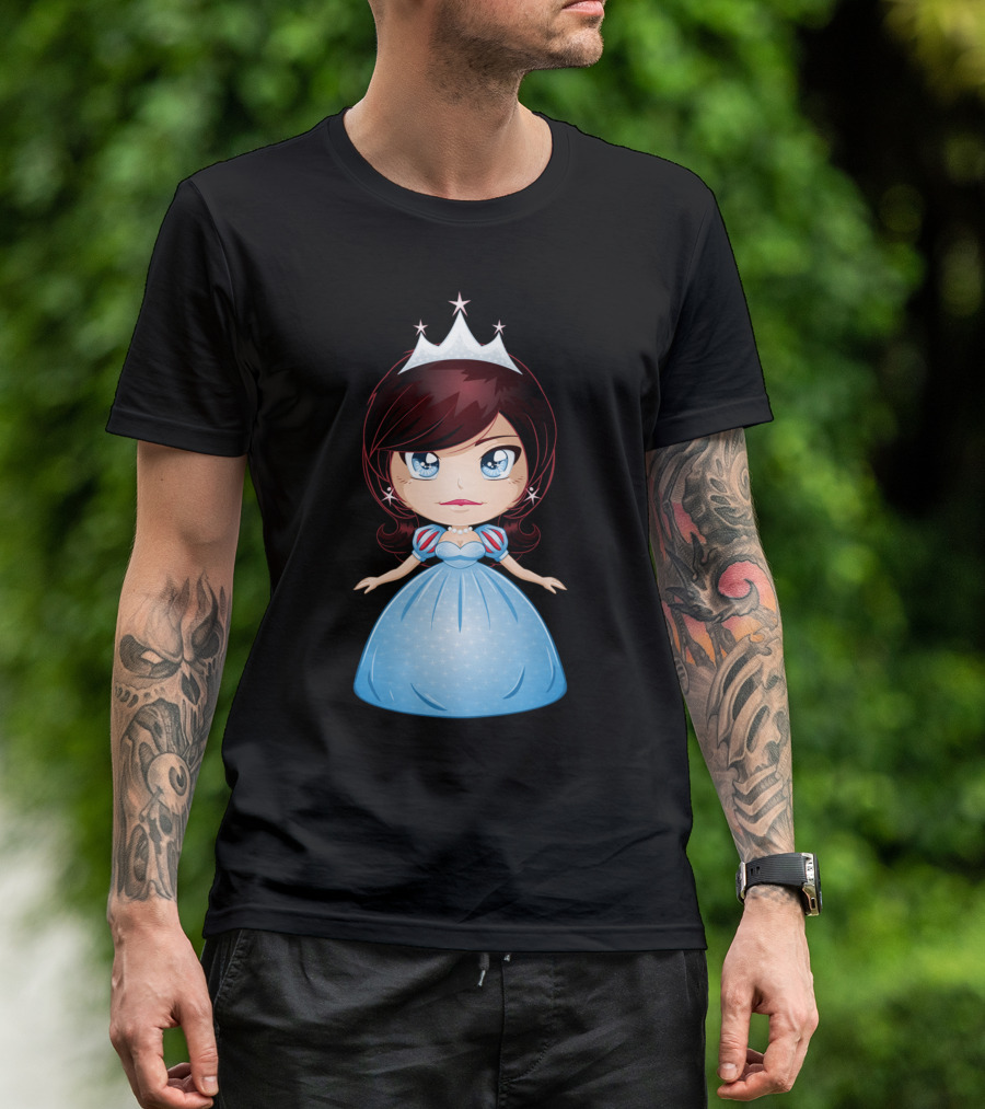 Princess With Black Hair In Blue Gown And Crown T-Shirt