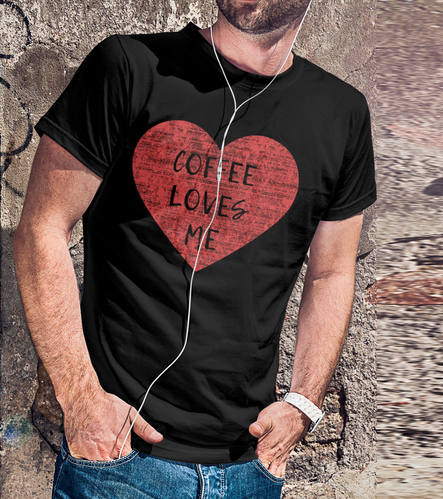 Coffee Loves Me Red Heart Text T-Shirt
