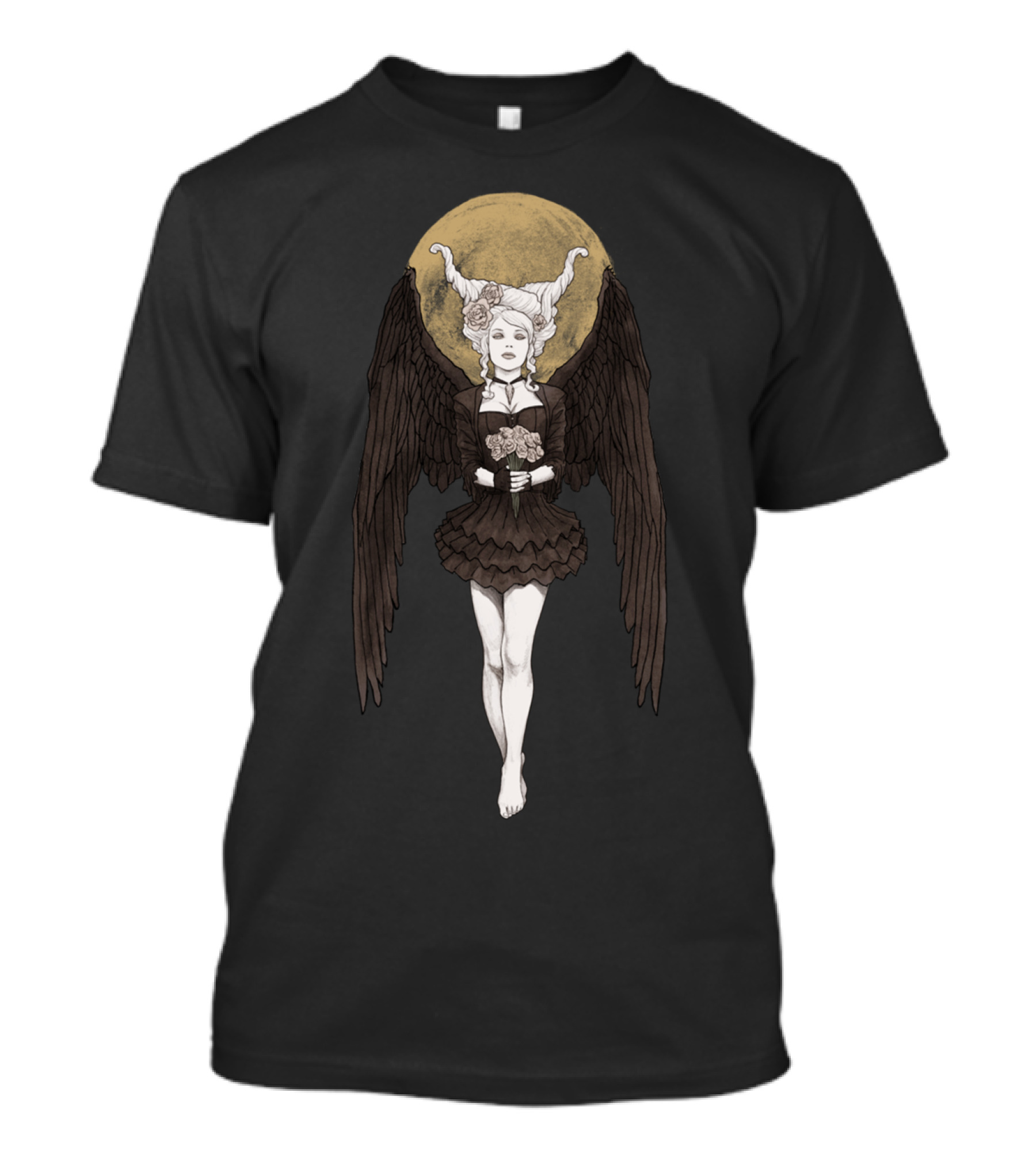 Dark Messenger Angel With Horns And Moon Background T-Shirt