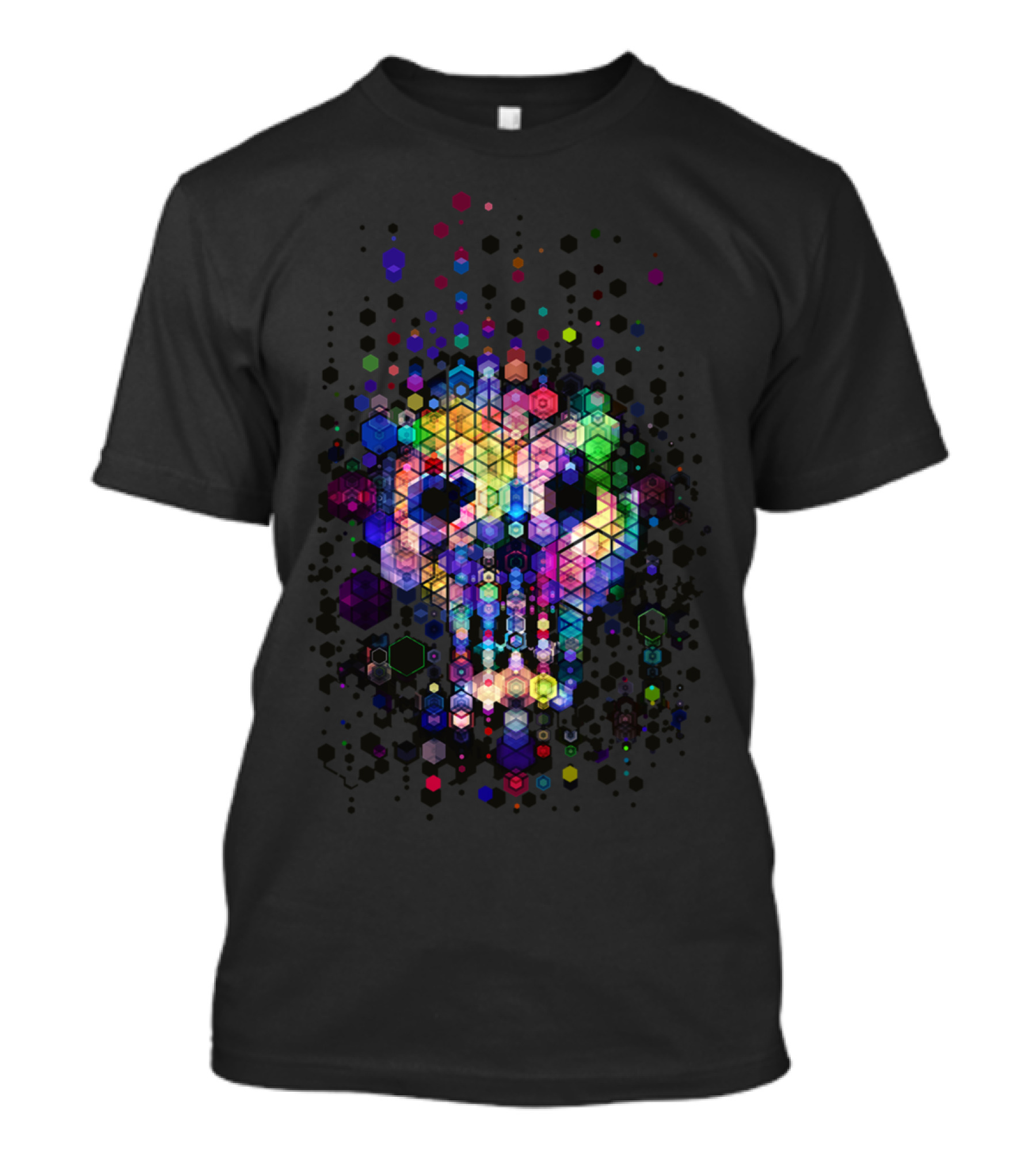 Monstrously Colorful Geometric Skull Design With Hexagonal T-Shirt