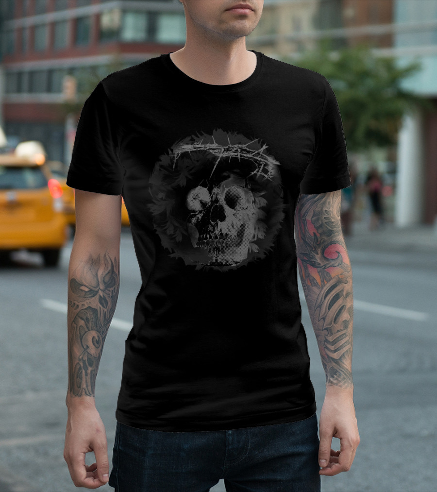 Dark Skull with Thorn Crown and Feather Halo T-Shirt