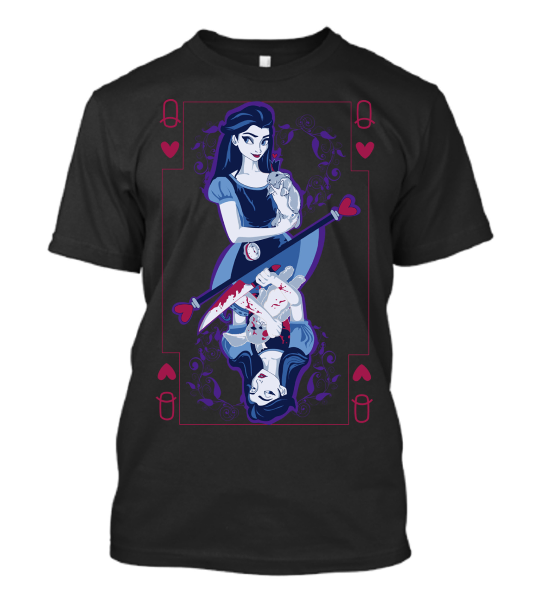 Alice Wonderland Playing Card Gothic Art Red Queens Hearts T-Shirt