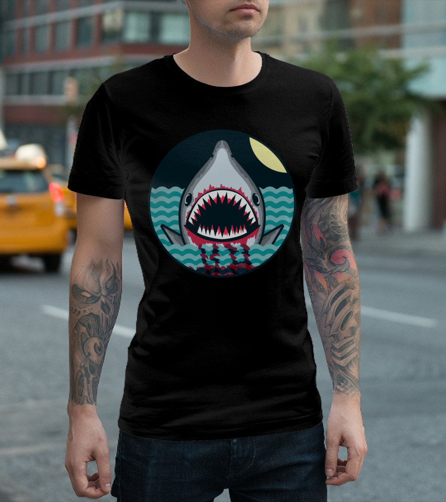 Dark Night Moonlit Sea Wild Shark Encounter T-Shirt