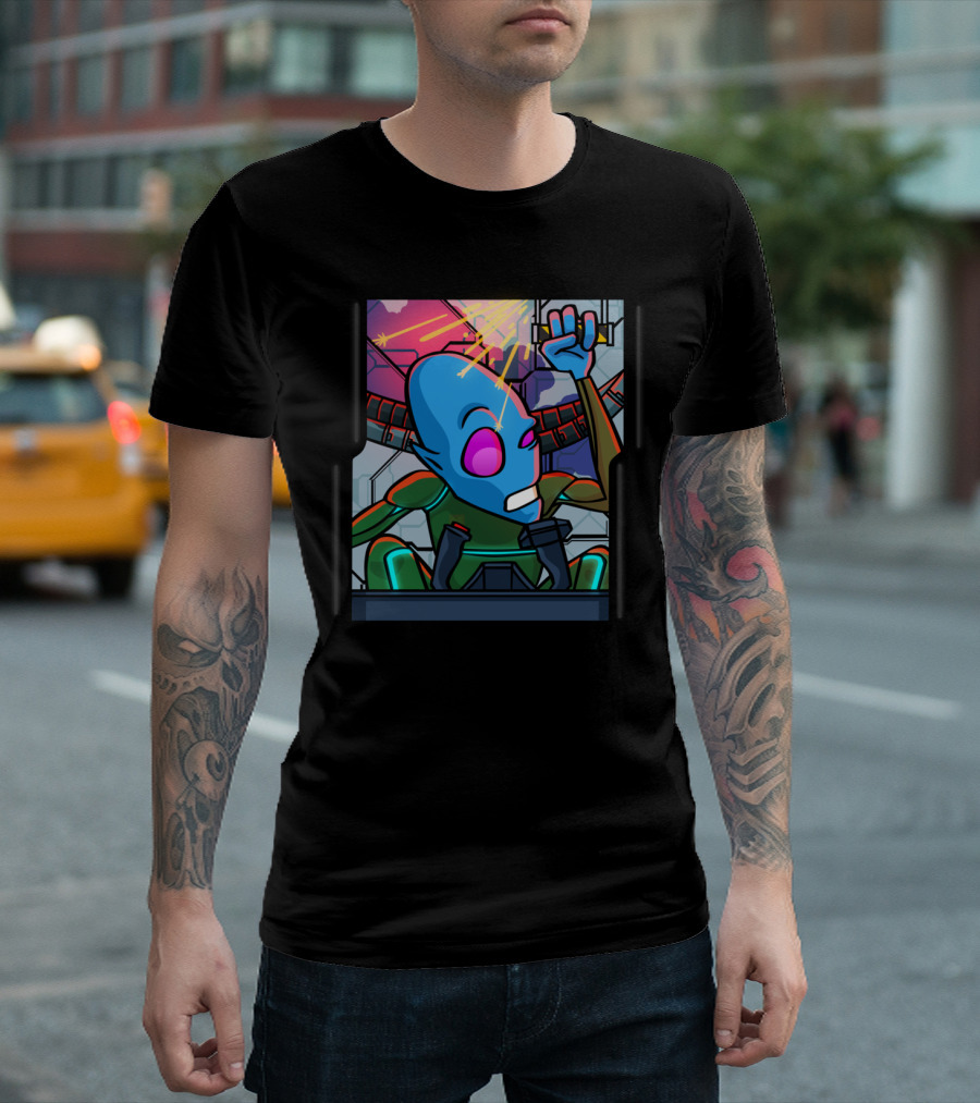 Alien Control Spaceship Battle Scene with Light Rays T-Shirt