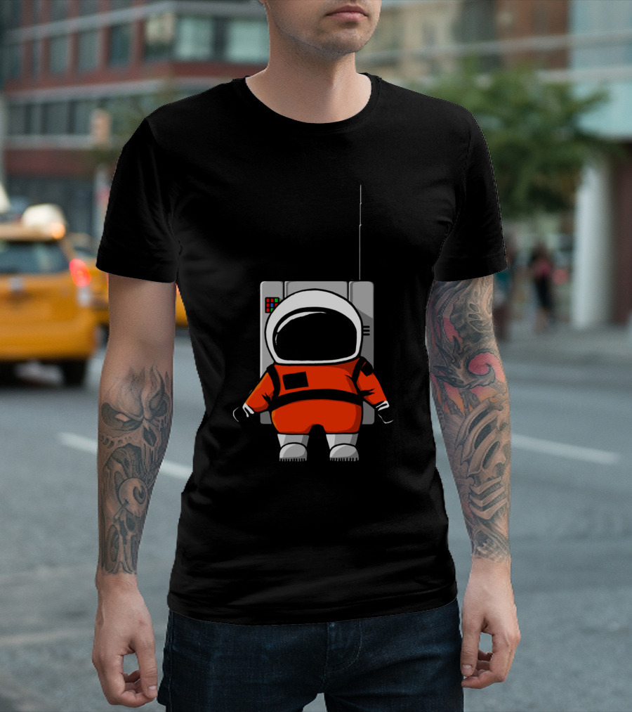 Moon Man Space Explorer with Retro Tech Backpack T-Shirt