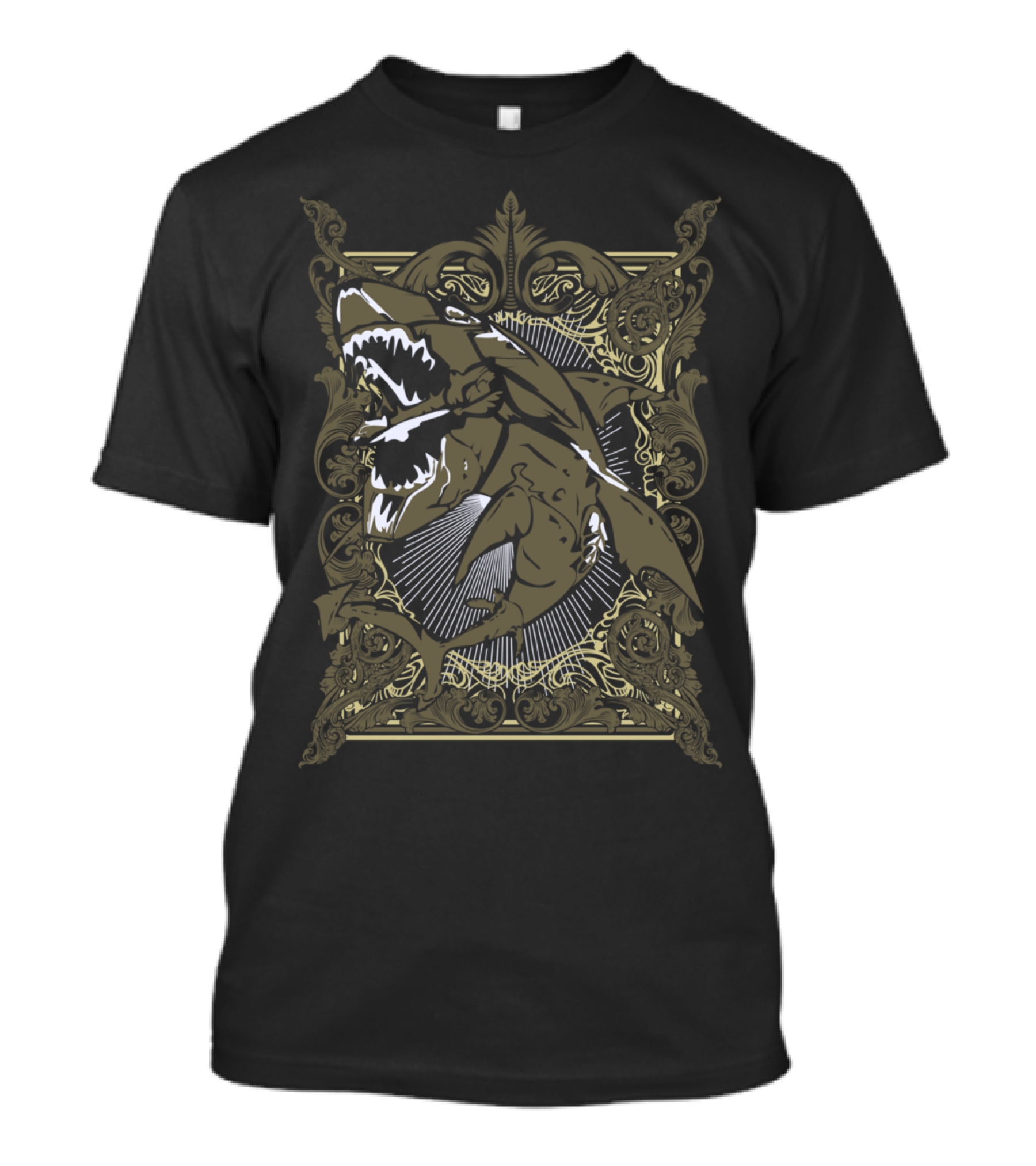 Dark Shark Ornate Frame Display T-Shirt
