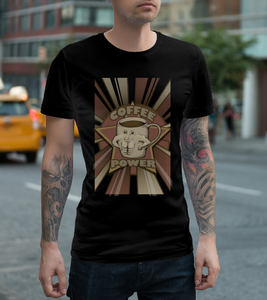 Coffee Power Strong Arm Mug Retro Burst T-Shirt
