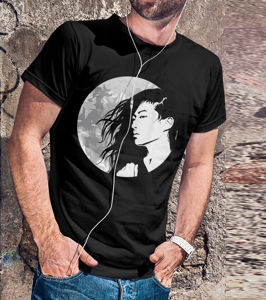 Moon Woman Black And White Portrait In Circular T-Shirt