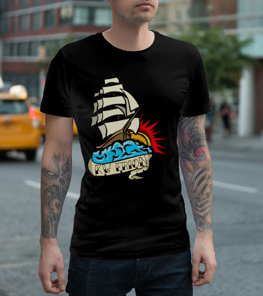 KW TATTOO Ship, Waves, Sunburst T-Shirt