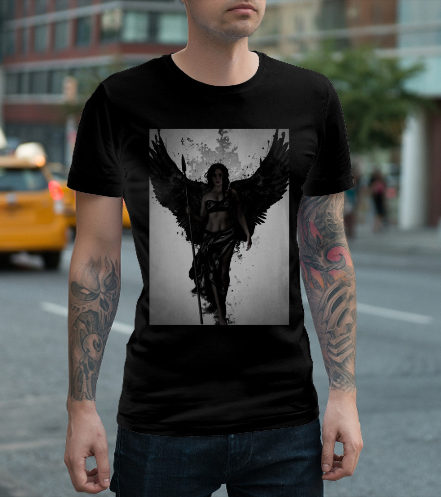 Dark Valkyrja Winged Warrior with Spear T-Shirt