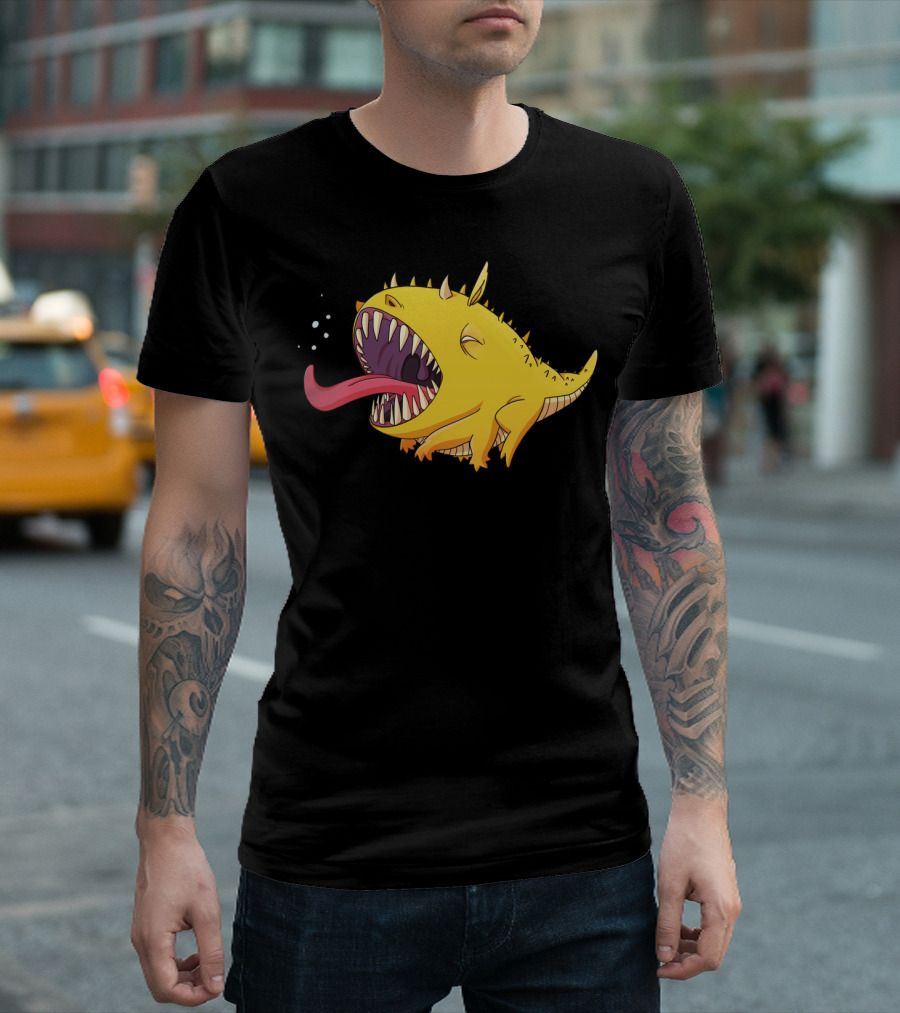 Morning Monster Sleepy Yellow Creature with Spikes and Tongue Out T-Shirt