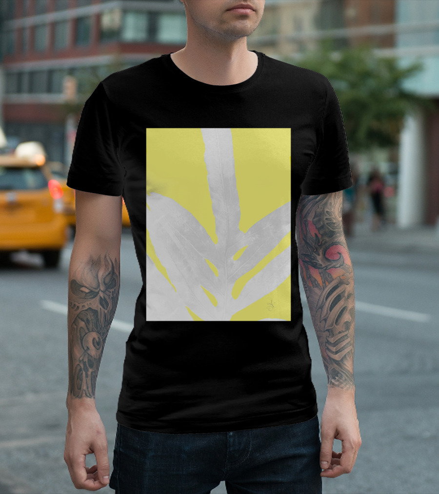 Green Fern On Lemon Yellow Background Leafy Contrast T-Shirt